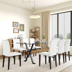 English Elm Table And Chair Set - 79" Tempered Glass Top With X-Shaped Black Metal Legs & 8 Comfortable Pu Chairs W1151S03622-GIGA