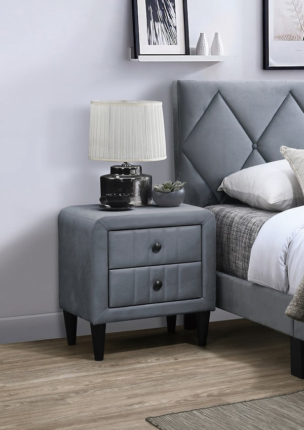 English Elm Grey Velvet Nightstand with 2 Spacious Drawers, Sleek Tempered Legs, 21"x16"x22"H Stylish Bedside Storage and Easy Assembly B011P190167