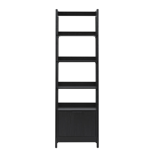 English Elm Walker Edison - Transitional Wide Reeded Bookshelf with Drawers on Bottom for Home Office, Spacious Shelving & Storage Black 75.38 L x 20.38 W x 6 H B185P200193