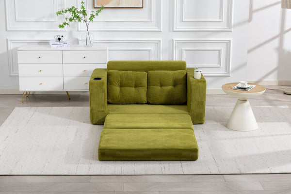 English Elm Convertible Floor Sofa Bed with Memory Foam and Ribbed Corduroy for Small Spaces Olive W395P438030