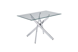 English Elm Modern Tempered Glass Dining Table with Metallic Iron Frame for Compact Spaces Silver W3590S00006