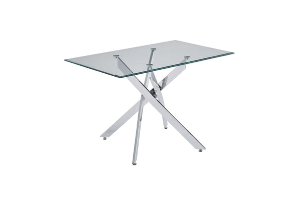 English Elm Modern Tempered Glass Dining Table with Metallic Iron Frame for Compact Spaces Silver W3590S00006