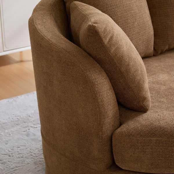 English Elm 73.82" Wide Curved Chenille Loveseat with Deep Lounge Seat and Sculptural Modern Frame Brown W3189S00035