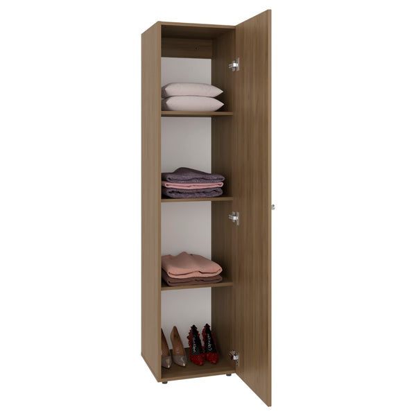 English Elm Deftones Tall Narrow Wenge Cabinet Four Shelves Slim Floor to Ceiling Bedroom Storage B128P485415