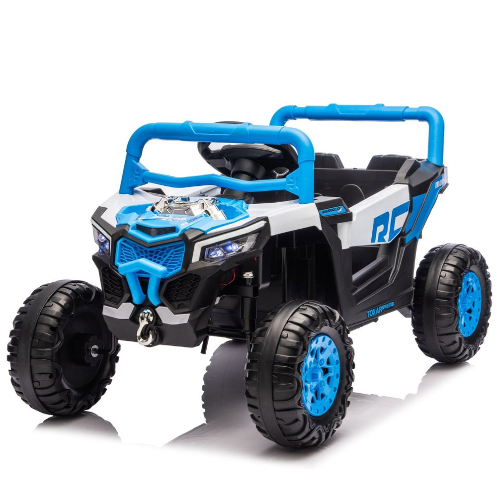 English Elm 12v Kids Electric Utv Ride on Toy with Parental Remote Swing Function and Shock Absorbers Blue W1578P368161