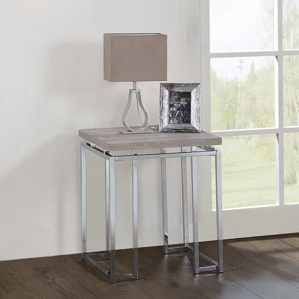 English Elm Modern Minimalist End Table with White Wood Top and Gold-Finish Metal Legs for Chic Living Spaces Chrome,Oak 23.5 L x 26 W x 7 H B2741P337708