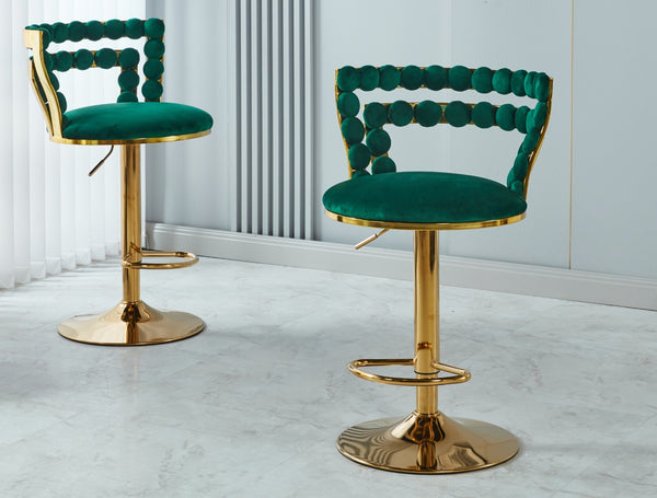 English Elm Modern Glam Pub Set with Marble Top Round Table and Two Adjustable Stools Green W234S00137