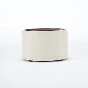 English Elm Ball Cast Round Nesting Ottoman Set Linen Upholstered Hidden Storage with Wooden Tray Beige W3163P379373