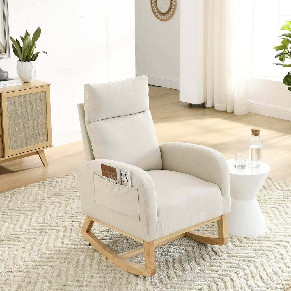English Elm Welike 27.6"W Teddy Fleece High Back Rocking Chair with Side Pockets, Wooden Frame, 250lb Capacity W834P356485