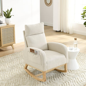 English Elm Welike 27.6"W Teddy Fleece High Back Rocking Chair with Side Pockets, Wooden Frame, 250lb Capacity W834P356485