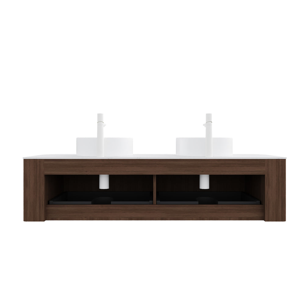 English Elm Dina 60" Wall-Mounted Bathroom Vanity With 2 Ceramic Sinks, Stylish Storage & Modern Curved Design W2615S00127