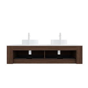 English Elm Dina 60" Wall-Mounted Bathroom Vanity With 2 Ceramic Sinks, Stylish Storage & Modern Curved Design W2615S00127