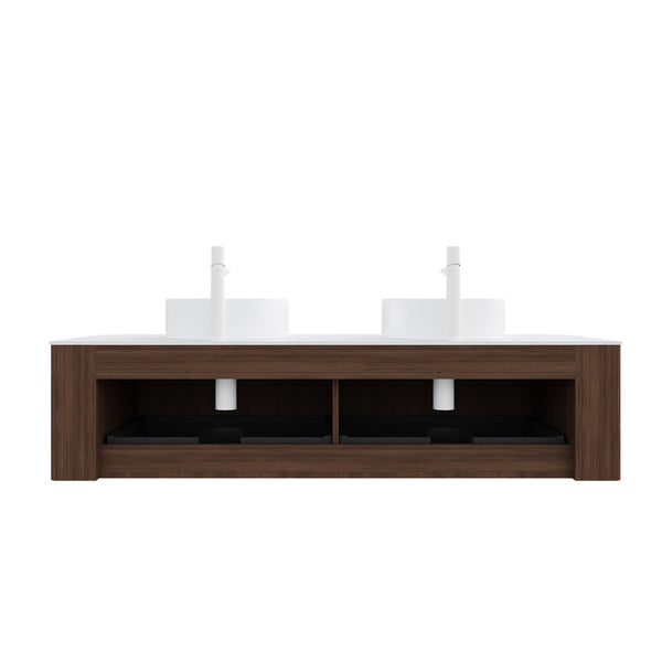 English Elm Dina 60" Wall-Mounted Bathroom Vanity With 2 Ceramic Sinks, Stylish Storage & Modern Curved Design W2615S00127