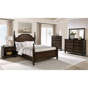 English Elm Dark Oak Four Poster Bed Serpentine Headboard Old World Style California King B062S01813
