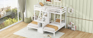 English Elm Twin Triple Bunk Bed Pine Frame with Staircase Storage Drawers for Kids Rooms GX000309AAK