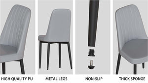 English Elm 55 Modern 4-Person MDF Dining Table Set with Sturdy Black Metal Legs and Padded PU Chairs for Families Grey+White W2189S00733