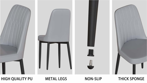 English Elm 55 Modern 4-Person MDF Dining Table Set with Sturdy Black Metal Legs and Padded PU Chairs for Families Grey+White W2189S00733