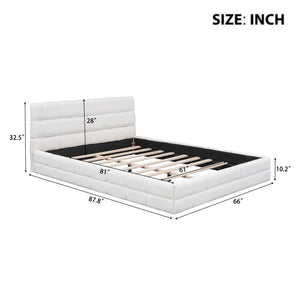 English Elm Queen Upholstered Platform Bed with Padded Headboard, Slat Support, Modern Stitch Detail for Comfort White DL001520AAK