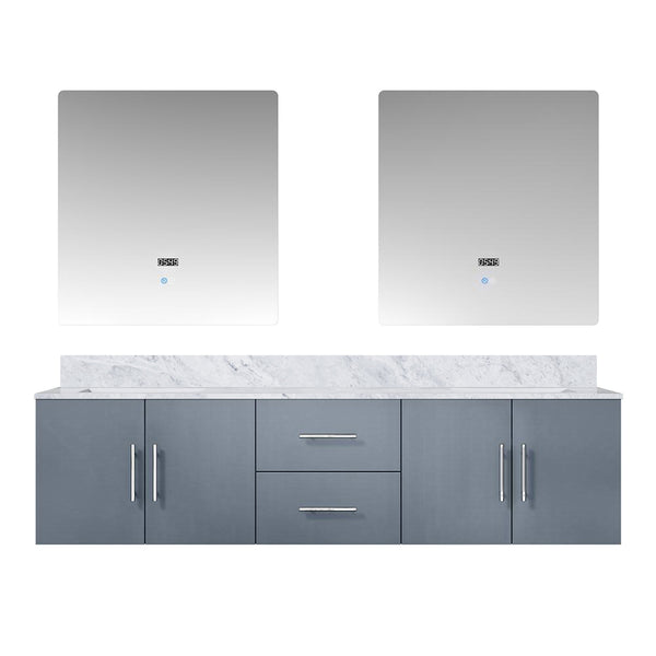 English Elm Dark Grey Double Bath Vanity 72" W With Carrara Marble Top & 30" Led Mirrors For Modern Elegance B2731S00830