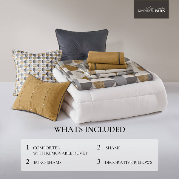 English Elm 9 King Jacquard Oversized Duvet Comforter Set with Shams & Decorative Pillows – Luxurious Bedding Ensemble Gold 23.23 L x 19.68 W x 16.93 H B035P319228