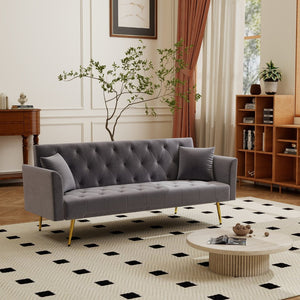 English Elm Modern Tufted Velvet Sleeper Sofa Retro Style Convertible Fold Flat for Compact Spaces Gray W2353P399461