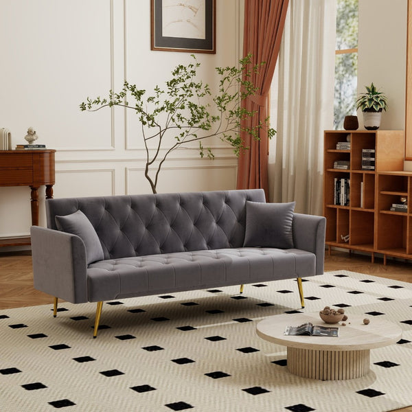 English Elm Modern Tufted Velvet Sleeper Sofa Retro Style Convertible Fold Flat for Compact Spaces Gray W2353P399461