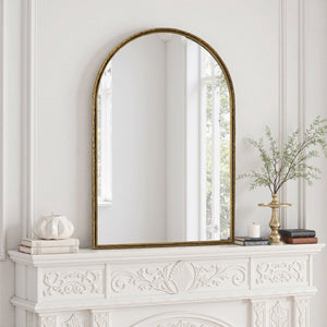 English Elm Arched Decorative Wall Mirror for Bathroom Vanity and Entryway — Elegant Arch Design for Living Room Bedroom Gold W757P251826