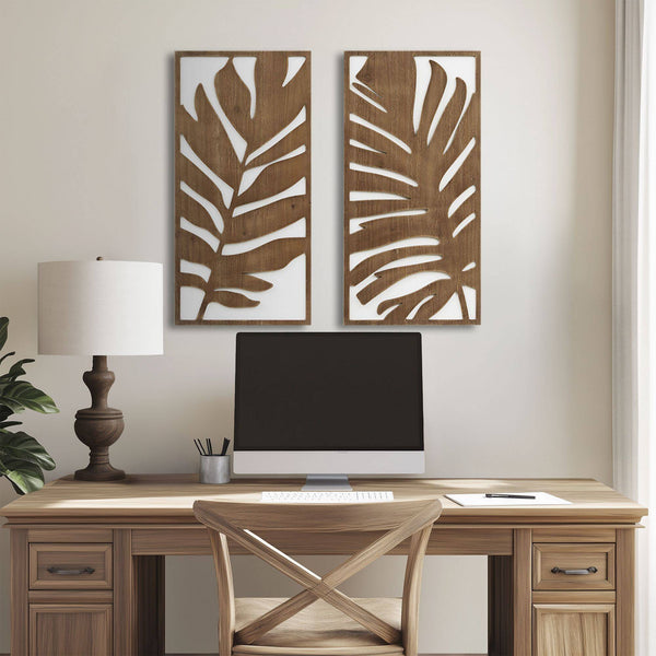 English Elm Birch Two-Tone Wood Panel Wall Art Set — Modern Rustic MDF & Fir Veneer Décor, Pair of 16x32 Panels Brown 33.27 L x 3.15 W x 18.31 H B035P341126