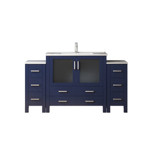 English Elm Navy Blue Single Bath Vanity With White Ceramic Top, Side Cabinets, And Complete Faucet Set, 60" W B2731S01208