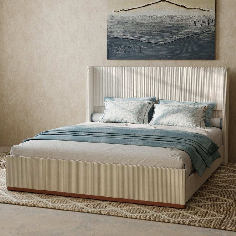 English Elm Queen Wingback Upholstered Bed Tall Corduroy Headboard Stylish Bedroom Frame T3963P447211