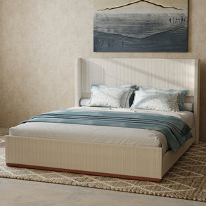 English Elm Queen Wingback Upholstered Bed Tall Corduroy Headboard Stylish Bedroom Frame T3963P447211