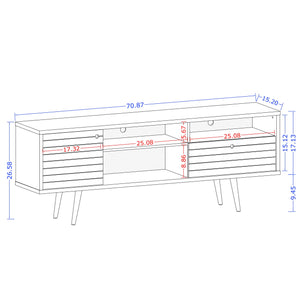 English Elm Liberty 71" TV Stand with Mid-Century Splayed Legs, Wire Management, Drawer & Cubby Storage White B365P398398