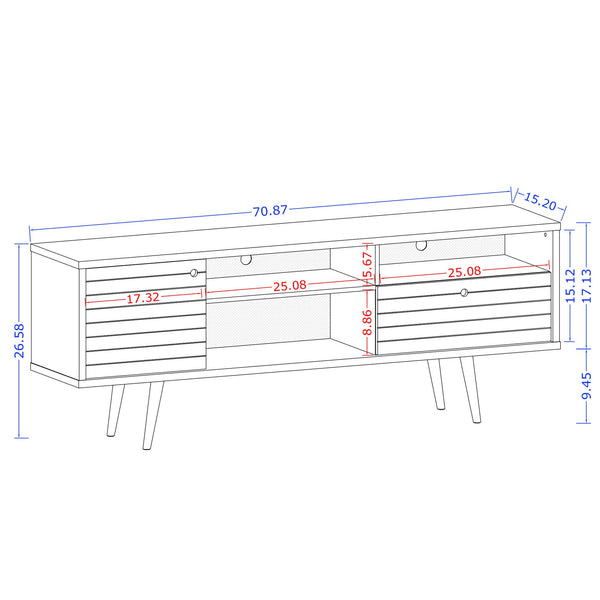 English Elm Liberty 71" TV Stand with Mid-Century Splayed Legs, Wire Management, Drawer & Cubby Storage White B365P398398