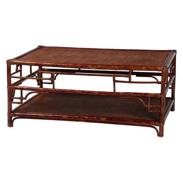 English Elm Tortoise Faux Finish Rattan Coffee Table with Open Shelf for Coastal Living Rooms B2750P467843