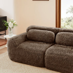 English Elm 149'' Plush Modular Cloud Sofa Boneless Ergonomic Design for Home Theater Lounge Chocolate W714S01544
