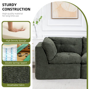English Elm Modern Chenille Cloud Sectional with Ottoman Deep Sink Modular L Shaped Living Room Sofa Blackish Green W2379S00002