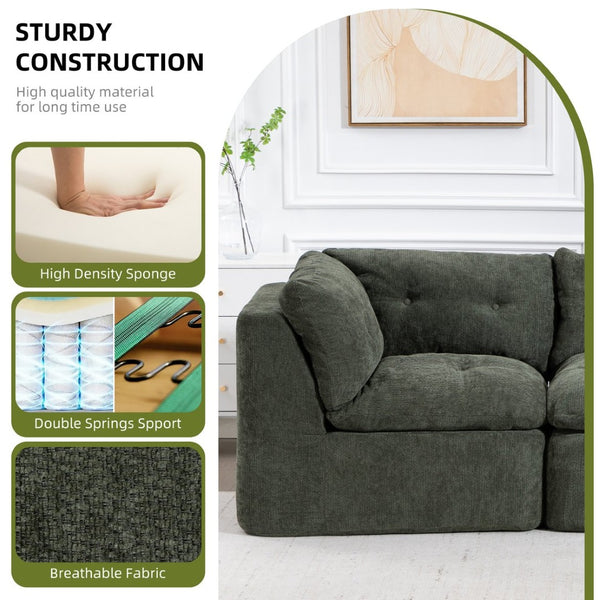 English Elm Modern Chenille Cloud Sectional with Ottoman Deep Sink Modular L Shaped Living Room Sofa Blackish Green W2379S00002