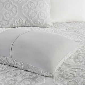 JLA Home Madison Park - 3 Tufted Woven Medallion Duvet Cover Set — Reversible Grey Microfiber, OEKO‑TEX, Button Closure, Farmhouse Chic 90 L x 90 W x 0.13H MP12-8305
