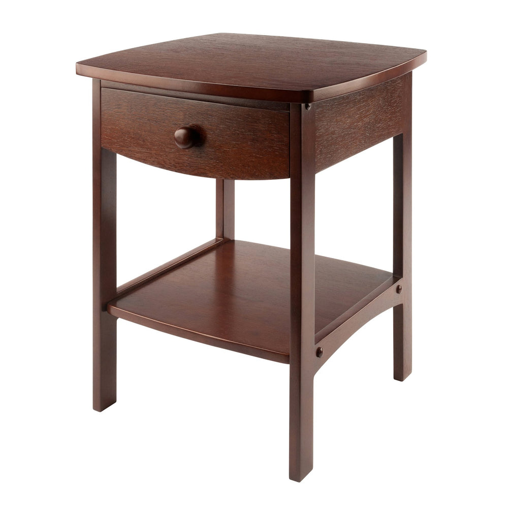 Winsome Wood Claire Curved Accent Table – Stylish Walnut Nightstand With Drawer & Shelf For Bedroom Decor Walnut Solid ,Composite Wood 94918-winsome-wood