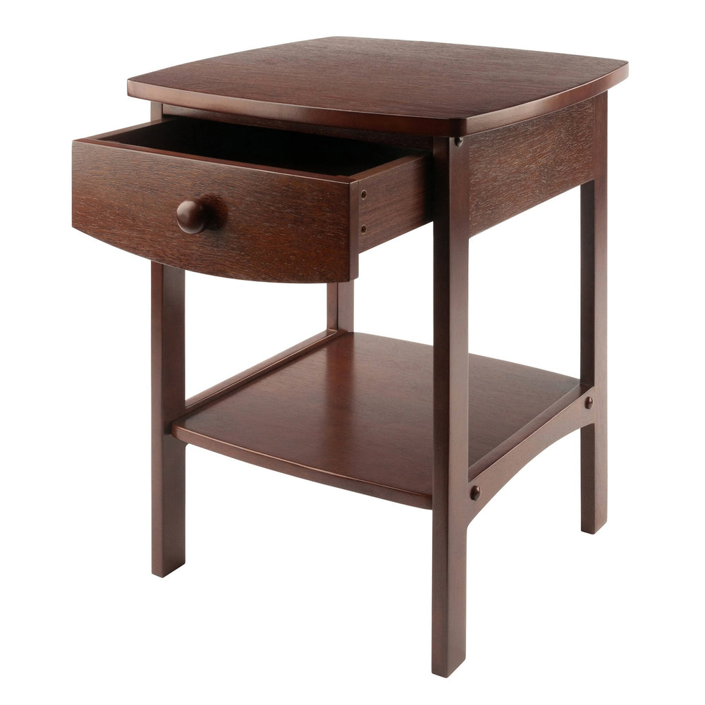 Winsome Wood Claire Curved Accent Table – Stylish Walnut Nightstand With Drawer & Shelf For Bedroom Decor Walnut Solid ,Composite Wood 94918-winsome-wood