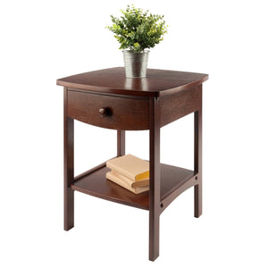 Winsome Wood Claire Curved Accent Table – Stylish Walnut Nightstand With Drawer & Shelf For Bedroom Decor Walnut Solid ,Composite Wood 94918-winsome-wood