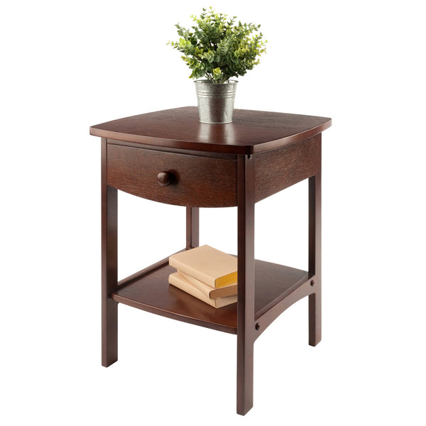 Winsome Wood Claire Curved Accent Table – Stylish Walnut Nightstand With Drawer & Shelf For Bedroom Decor Walnut Solid ,Composite Wood 94918-winsome-wood