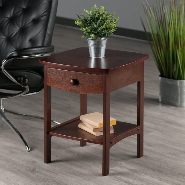 Winsome Wood Claire Curved Accent Table – Stylish Walnut Nightstand With Drawer & Shelf For Bedroom Decor Walnut Solid ,Composite Wood 94918-winsome-wood