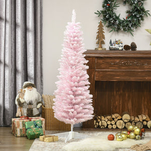 English Elm Homcom 5' Snow Flocked Slim Pencil Christmas Tree – Whimsical Indoor Decor For Small Spaces, Pink W2225P229528