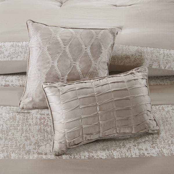 English Elm 7 Piece Chenille Jacquard Comforter Set In Taupe - Luxurious King Bedding With Decorative Pillows & Soft Comfort B03597090