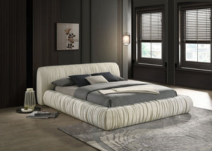 English Elm Platform Queen Bed Pleated Upholstered Frame Low Profile Contemporary Bedroom Furniture Ivory B2741S00838