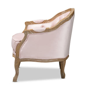 Baxton Studio Baxton Studio Genevieve French Provincial Light Pink Velvet Armchair with White-Washed Oak Frame TSF7766-Light Pink-CC