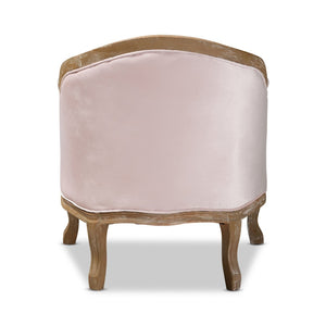 Baxton Studio Baxton Studio Genevieve French Provincial Light Pink Velvet Armchair with White-Washed Oak Frame TSF7766-Light Pink-CC