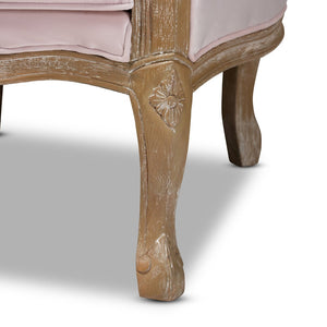 Baxton Studio Baxton Studio Genevieve French Provincial Light Pink Velvet Armchair with White-Washed Oak Frame TSF7766-Light Pink-CC
