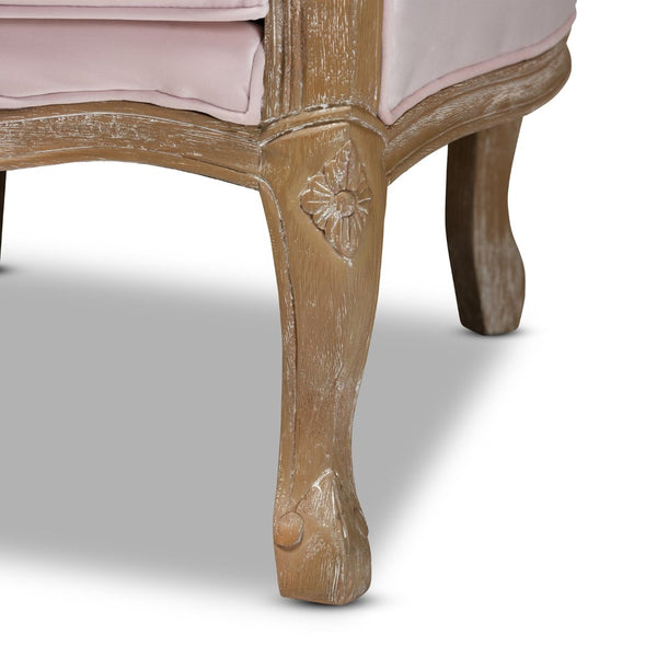 Baxton Studio Baxton Studio Genevieve French Provincial Light Pink Velvet Armchair with White-Washed Oak Frame TSF7766-Light Pink-CC